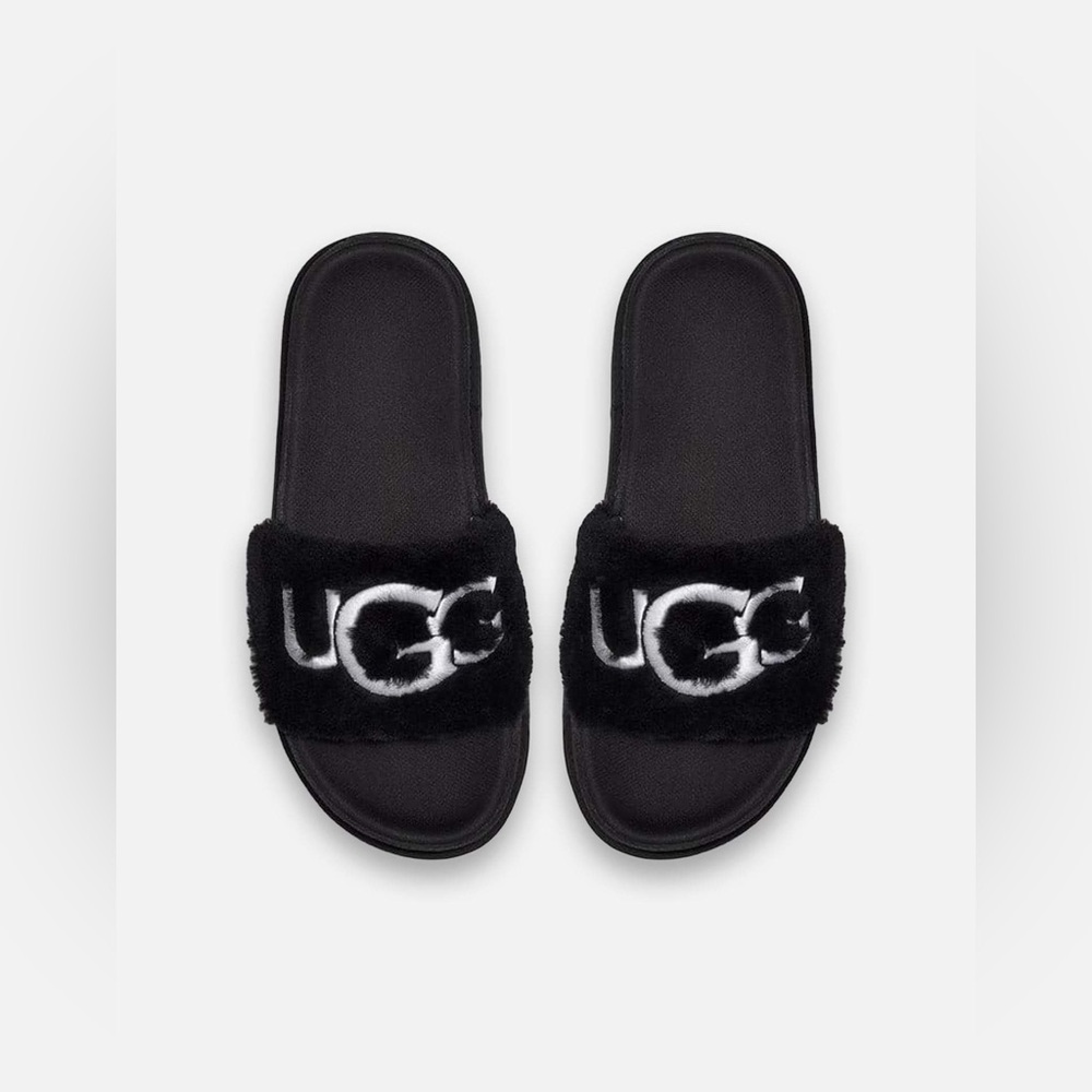 Ugg Laton Sheepskin Fur Slide Embroidered Logo Sheepskin Sz 6 NWOB